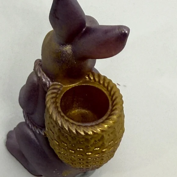 Unique Resin,Metallic Purple Bunny Planter with Gold Basket Accent - Picture 7 of 8